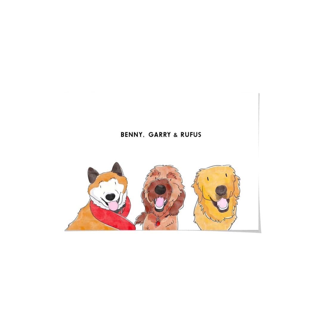 Crown and Paw - Framed Poster Watercolor Pet Portrait - Three Pets, Framed Poster