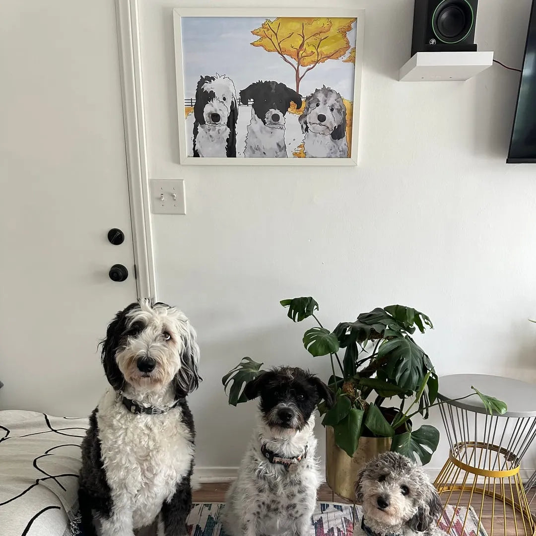 Watercolor Pet Portrait - Three Pets, Framed Poster