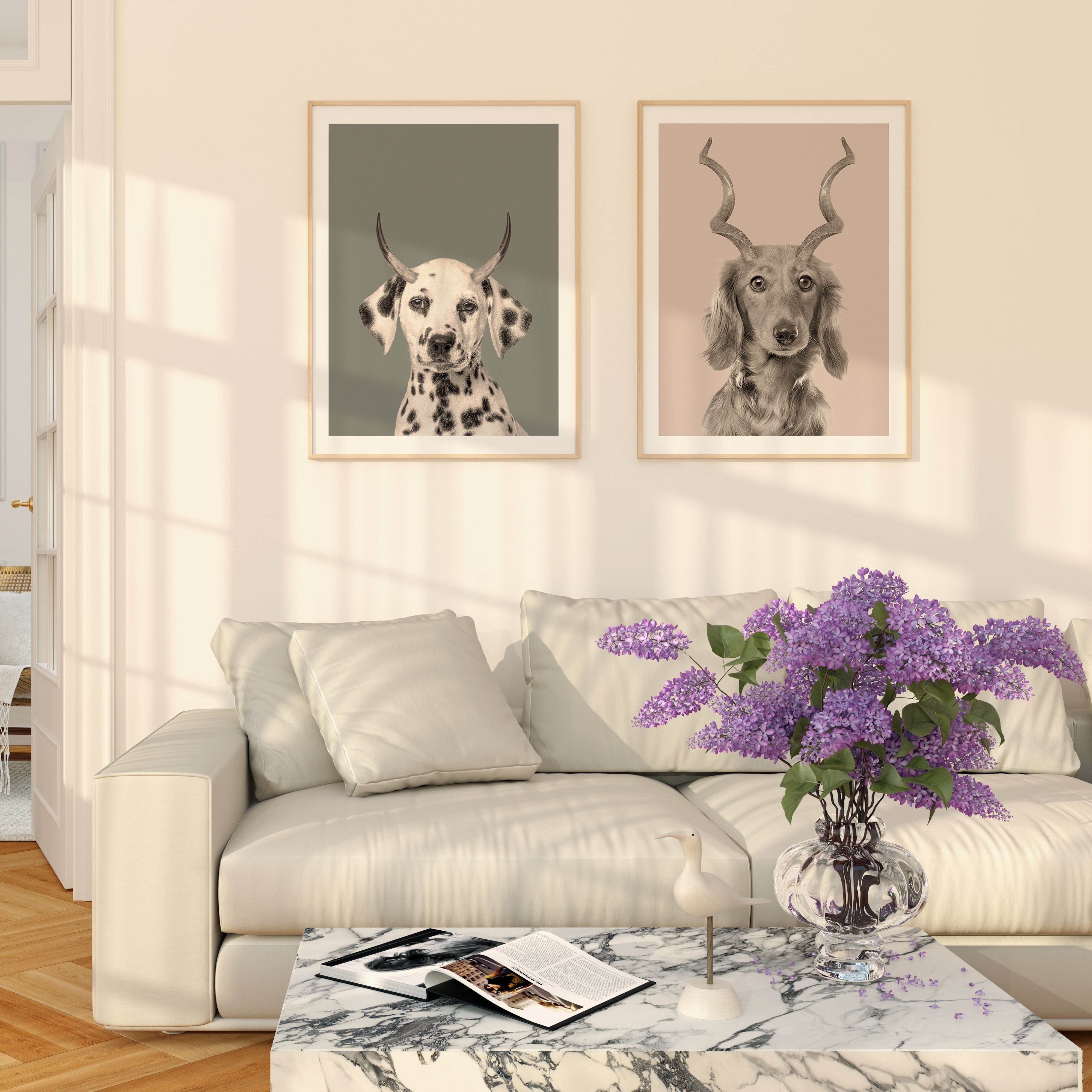 Crown and Paw - Canvas Gazelle Antlers Pet Portrait - Custom Canvas