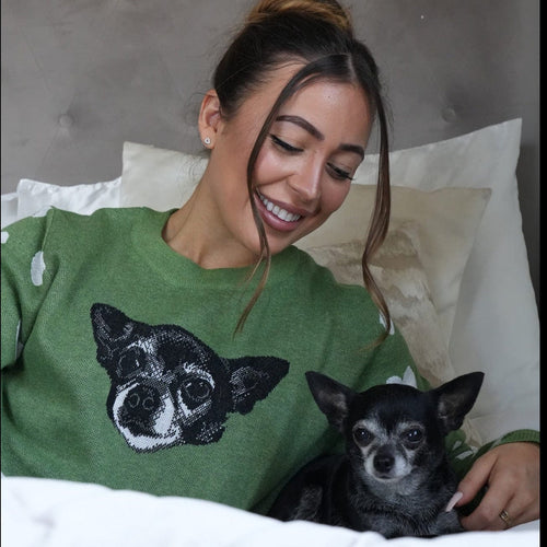 Crown and Paw - Knitwear Custom Knitted Pet Face Sweater with Heart Sleeves