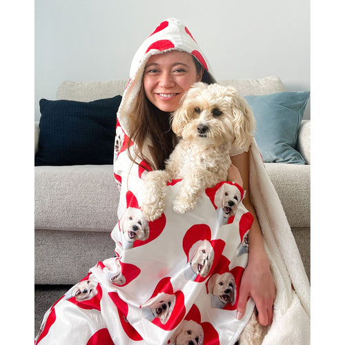Crown and Paw - Hooded Blanket Hooded Blanket - Super Soft Fleece with Pet Face Pattern
