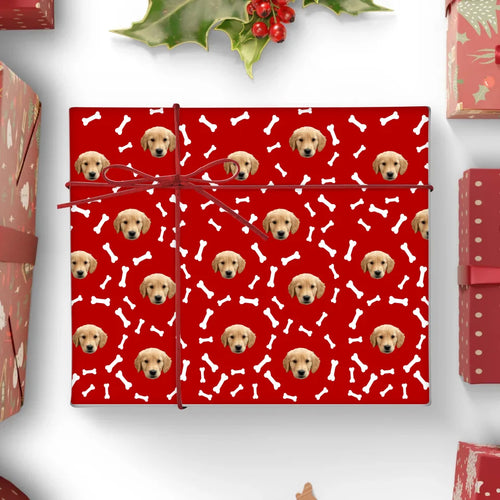 Personalized Pet Face and Bones Wrapping Paper