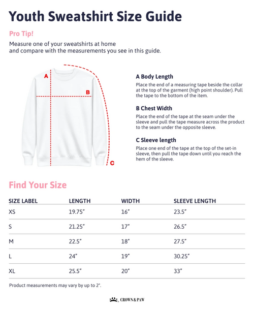 Children's Novelty Pet Face Christmas Sweatshirt youth size guide