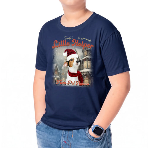 Child wearing the Children's Custom Vintage Christmas Pet T-Shirt
