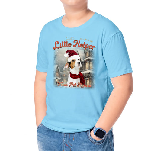 Child wearing the Children's Custom Vintage Christmas Pet T-Shirt