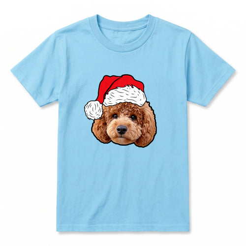 Children's Novelty Pet Face Christmas T-Shirt in Light Blue