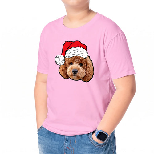 Child wearing the Children's Novelty Pet Face Christmas T-Shirt