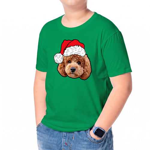 Child wearing the Children's Novelty Pet Face Christmas T-Shirt