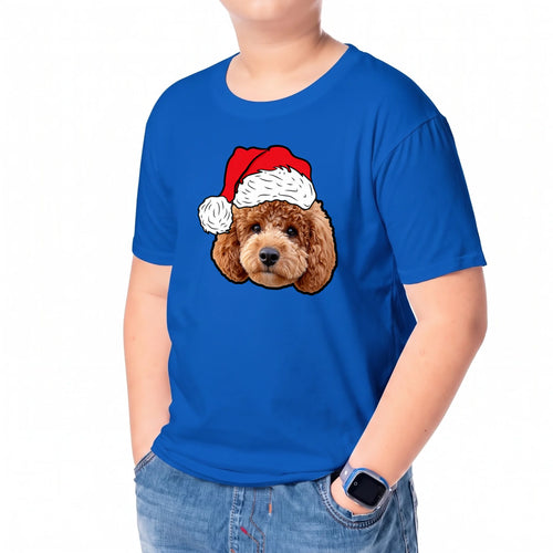 Child wearing the Children's Novelty Pet Face Christmas T-Shirt