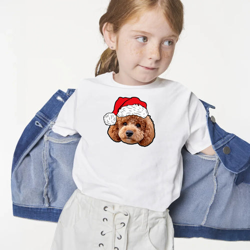 Child wearing the Children's Novelty Pet Face Christmas T-Shirt