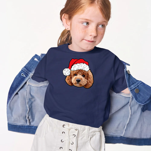 Child wearing the Children's Novelty Pet Face Christmas T-Shirt