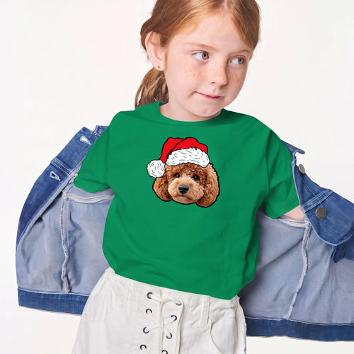 Child wearing the Children's Novelty Pet Face Christmas T-Shirt