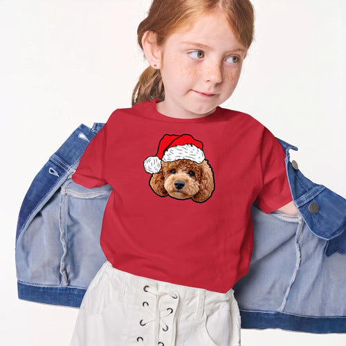 Child wearing the Children's Novelty Pet Face Christmas T-Shirt