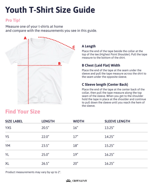 Merchize - Youth T-Shirt Size Guide