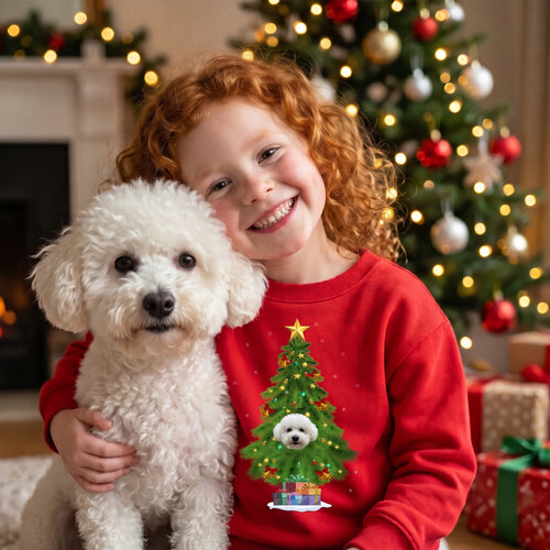 Children's Personalized Christmas Tree Pet Face Sweatshirt