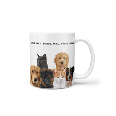 Custom Modern Pet Portrait Mug - Six Pets