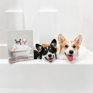 Bath Tub Pet Portrait (Two Pets) - Custom Pet Art