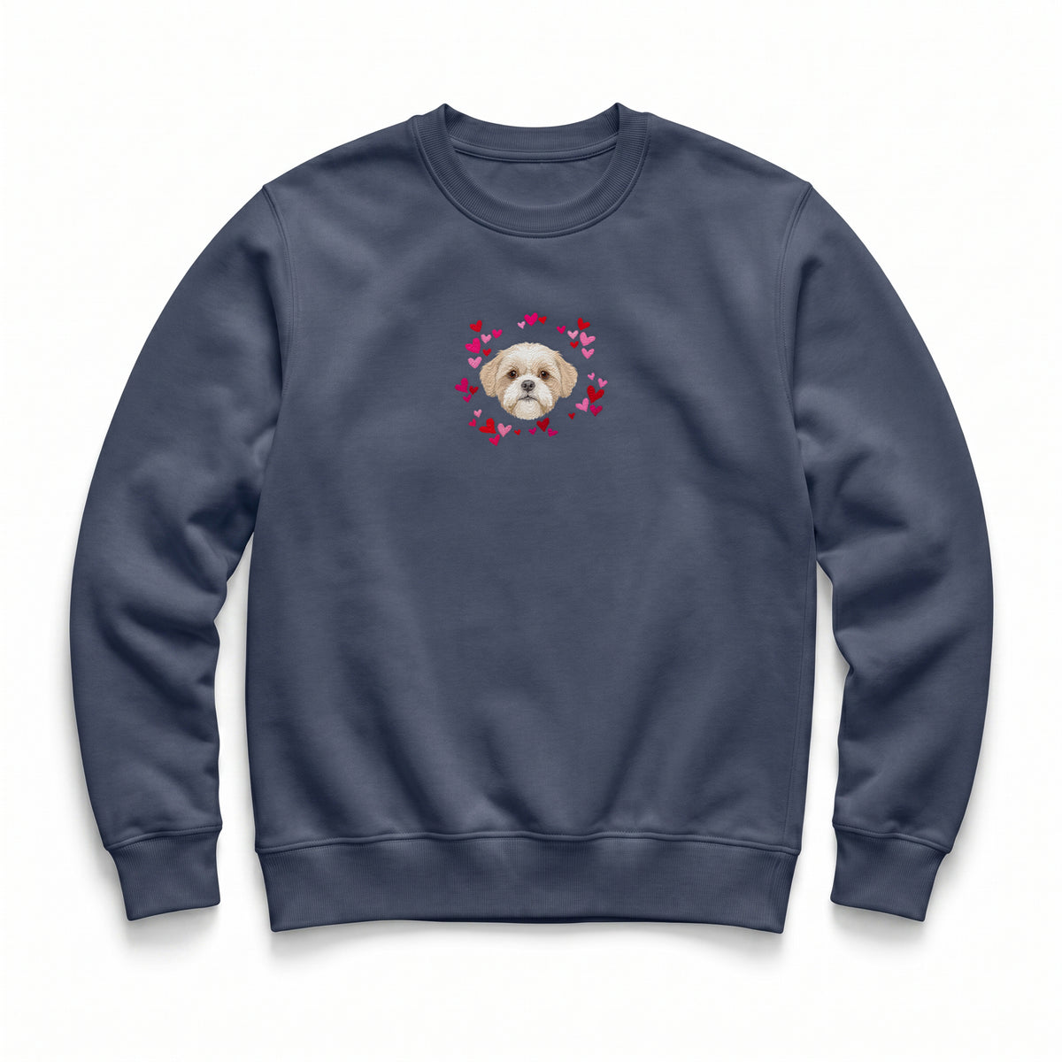 Custom Embroidered Pet Face Hearts Organic Sweatshirt