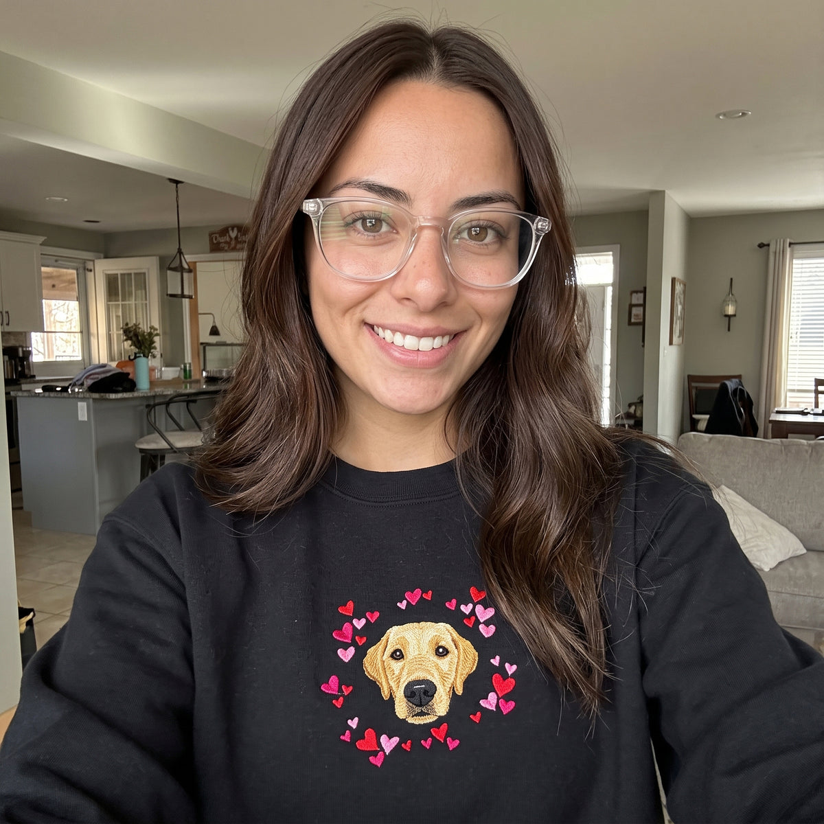 Custom Embroidered Pet Face Hearts Organic Sweatshirt