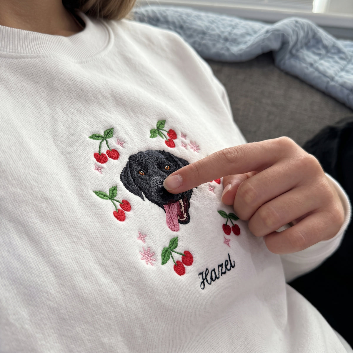Custom Embroidered Pet Face Organic Cherry Sweatshirt