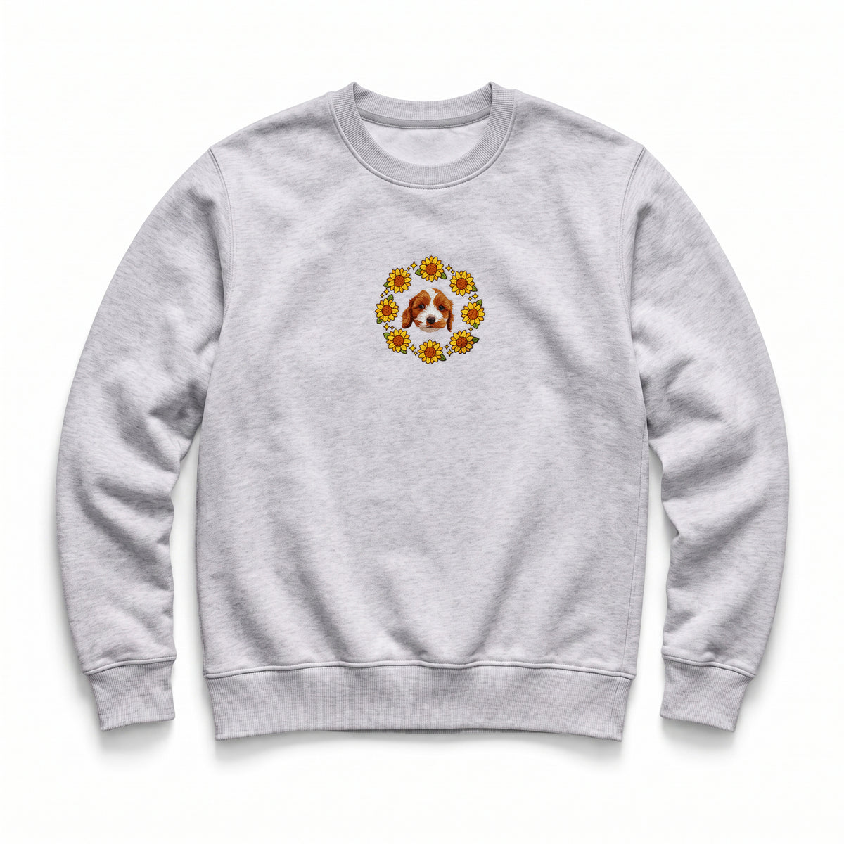 Custom Embroidered Pet Portrait Organic Sunflower Sweatshirt