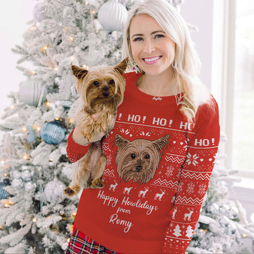 Ho Ho Ho Custom Dog Face Sweater - Custom Christmas Knitwear