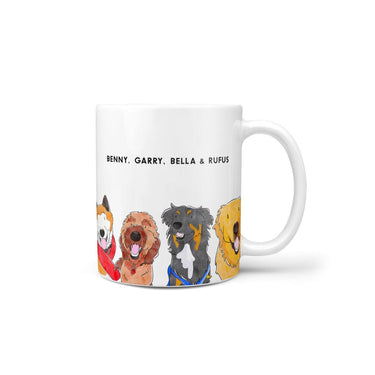 Custom Watercolor Pet Portrait Mug - Four Pets