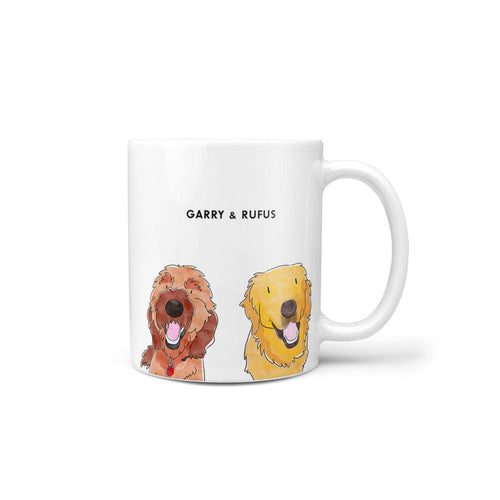 Crown and Paw - Mug Custom Watercolor Pet Portrait Mug - Two Pets 11oz / With Name