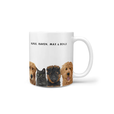 Custom Modern Pet Portrait Mug - Four Pets