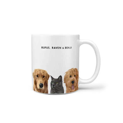 Crown and Paw - Mug Custom Modern Pet Portrait Mug - Three Pets