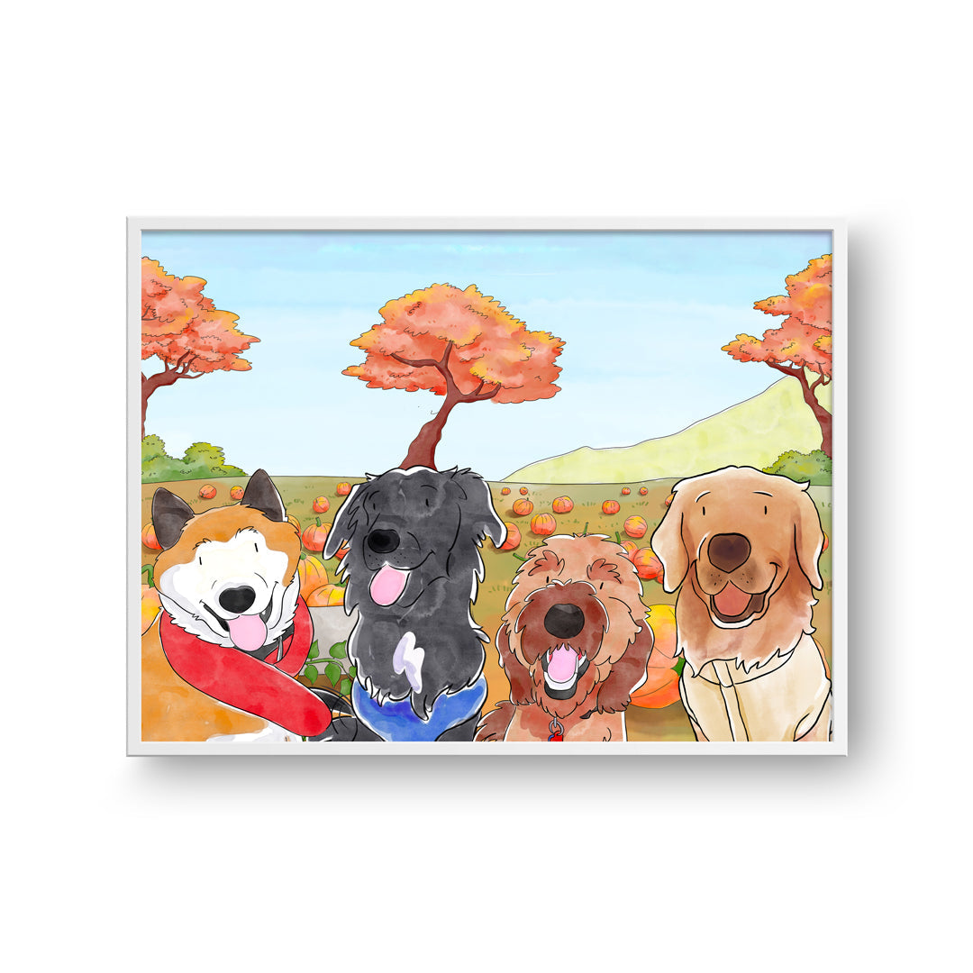 Halloween Watercolor Pet Portrait - Four Pets