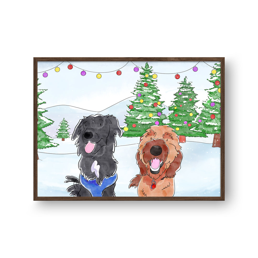 Christmas Watercolor Pet Portrait - Two Pets