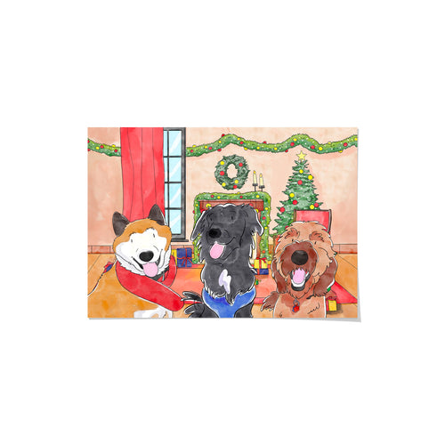 Christmas Watercolor Pet Portrait - Three Pets