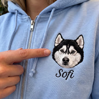 Custom Pet Face Embroidered Zip up Hoodie
