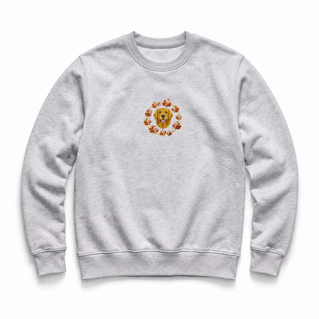 Custom Thanksgiving Embroidered Pet Face Organic Sweatshirt