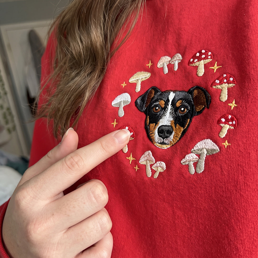 Custom Mushroom Embroidered Pet Face Organic Sweatshirt