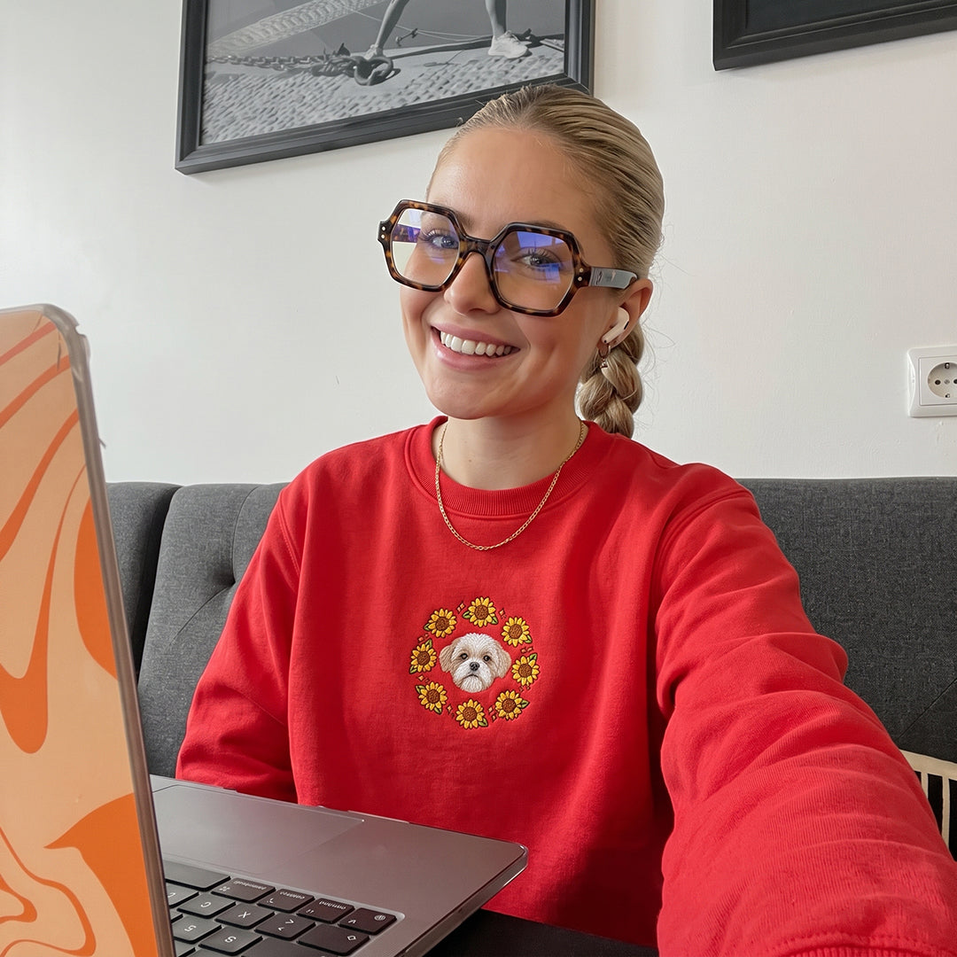 Custom Embroidered Pet Portrait Organic Sunflower Sweatshirt
