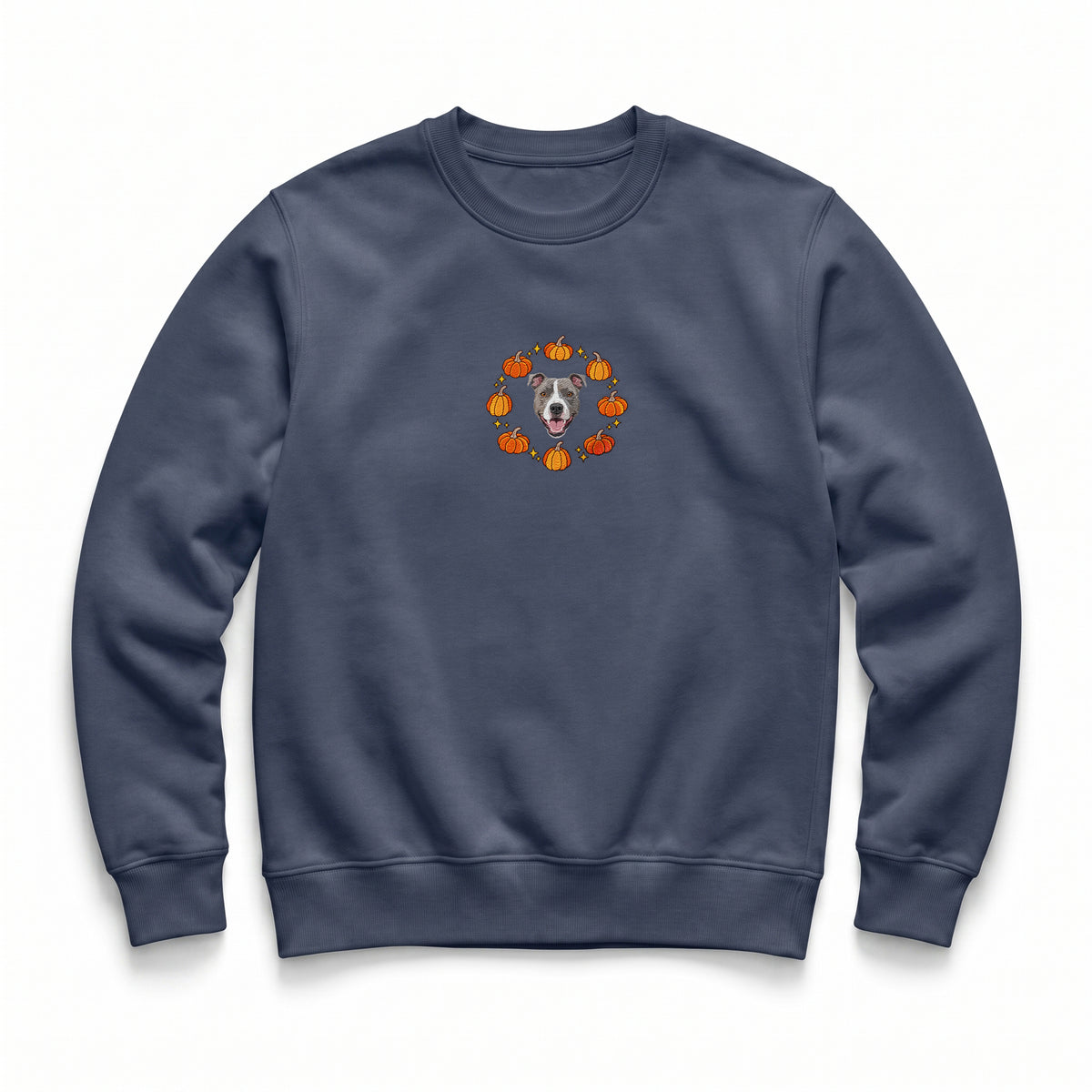 Custom Halloween Pumpkin Embroidered Pet Face Organic Sweatshirt