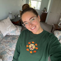 Custom Halloween Pumpkin Embroidered Pet Face Organic Sweatshirt