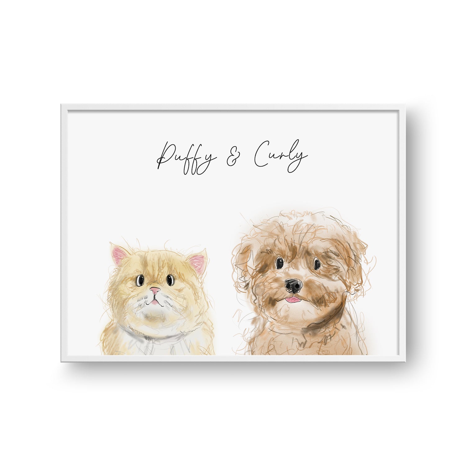 Cute Pet Sketch Portrait - Two Pets