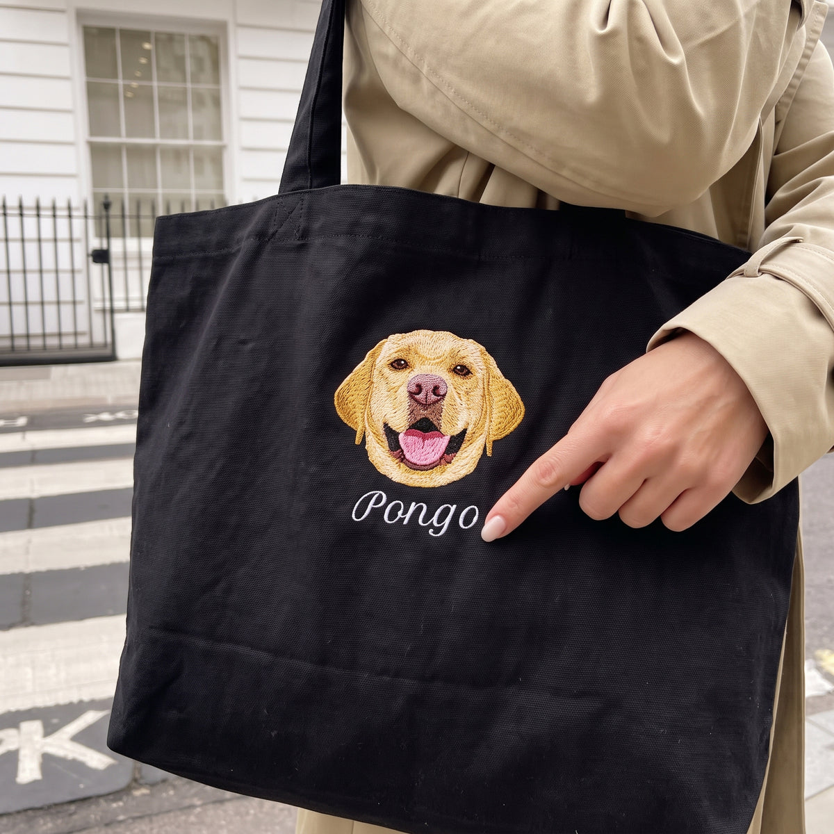 Embroidered Pet Face Organic Canvas Tote Bag