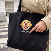 Embroidered Pet Face Organic Canvas Tote Bag