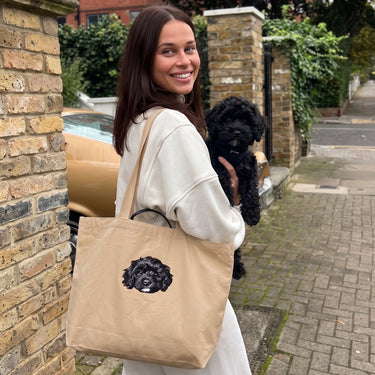 Embroidered Pet Face Organic Canvas Tote Bag