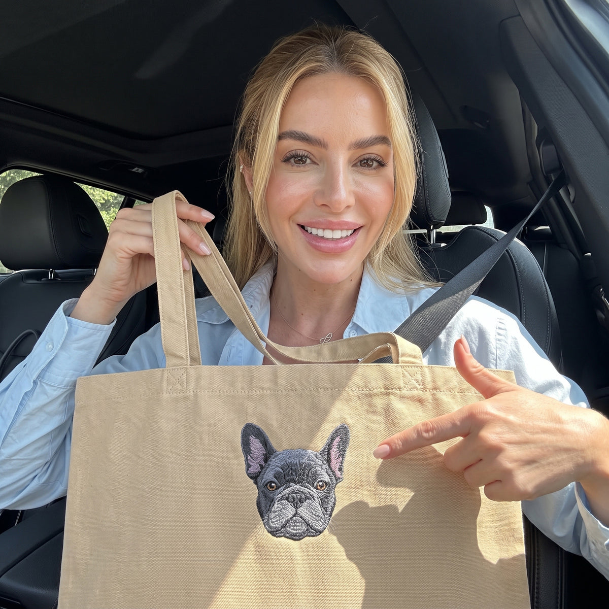 Embroidered Pet Face Organic Canvas Tote Bag