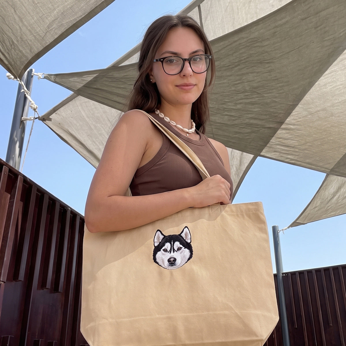 Embroidered Pet Face Organic Canvas Tote Bag