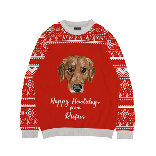 Fair Isle Pattern Dog Face Sweater - Custom Christmas Knitwear