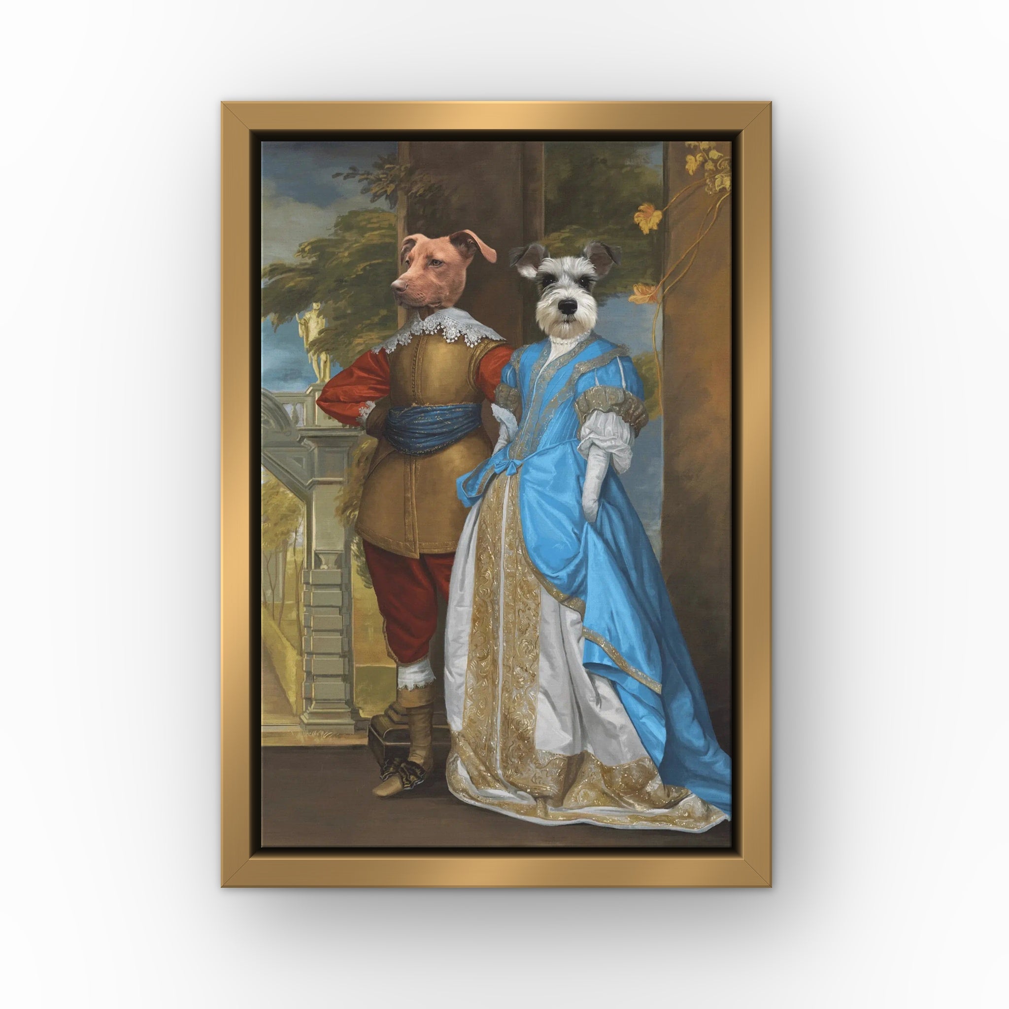 Fancy Date custom pet canvas in a gold floating frame
