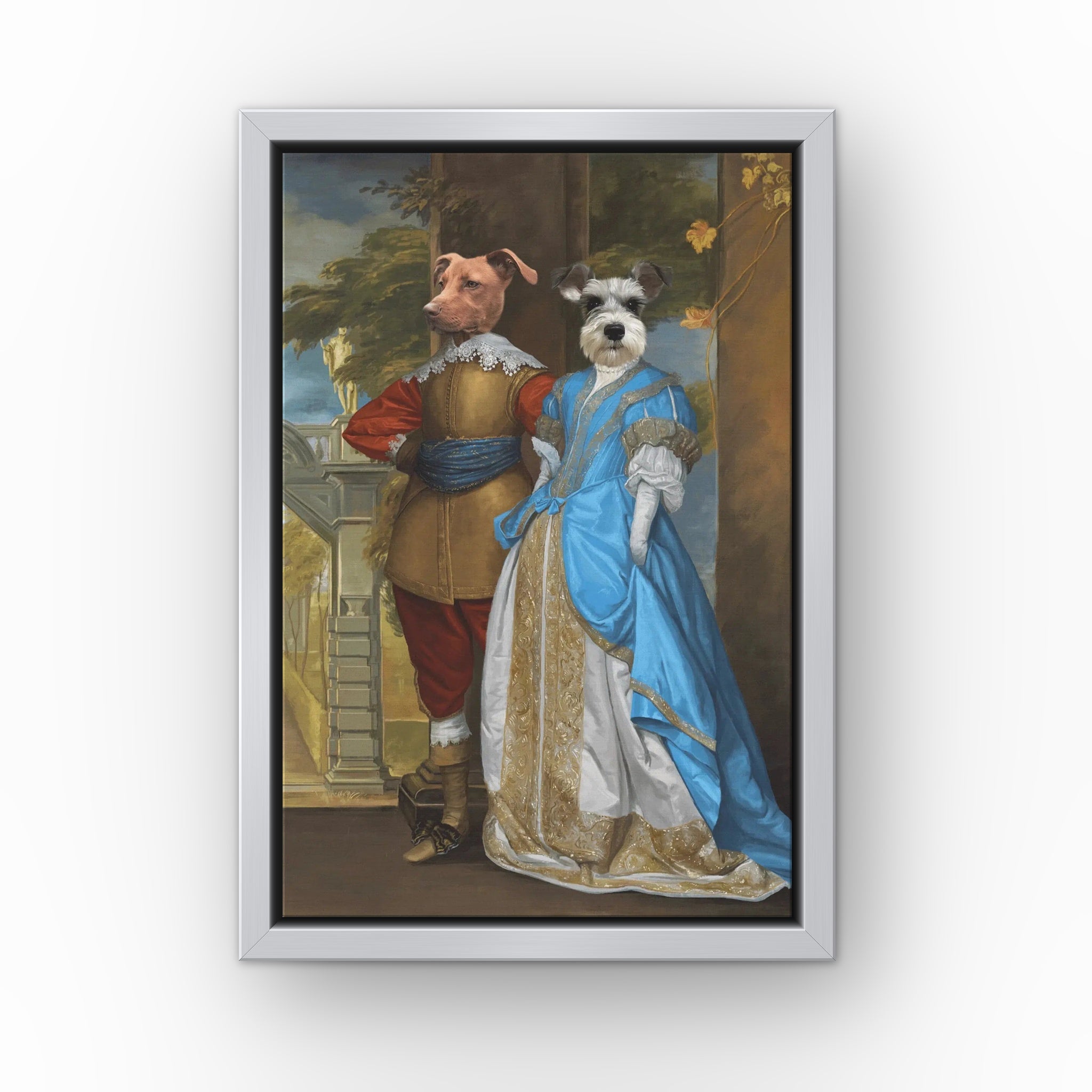 Fancy Date custom pet canvas in a silver floating frame