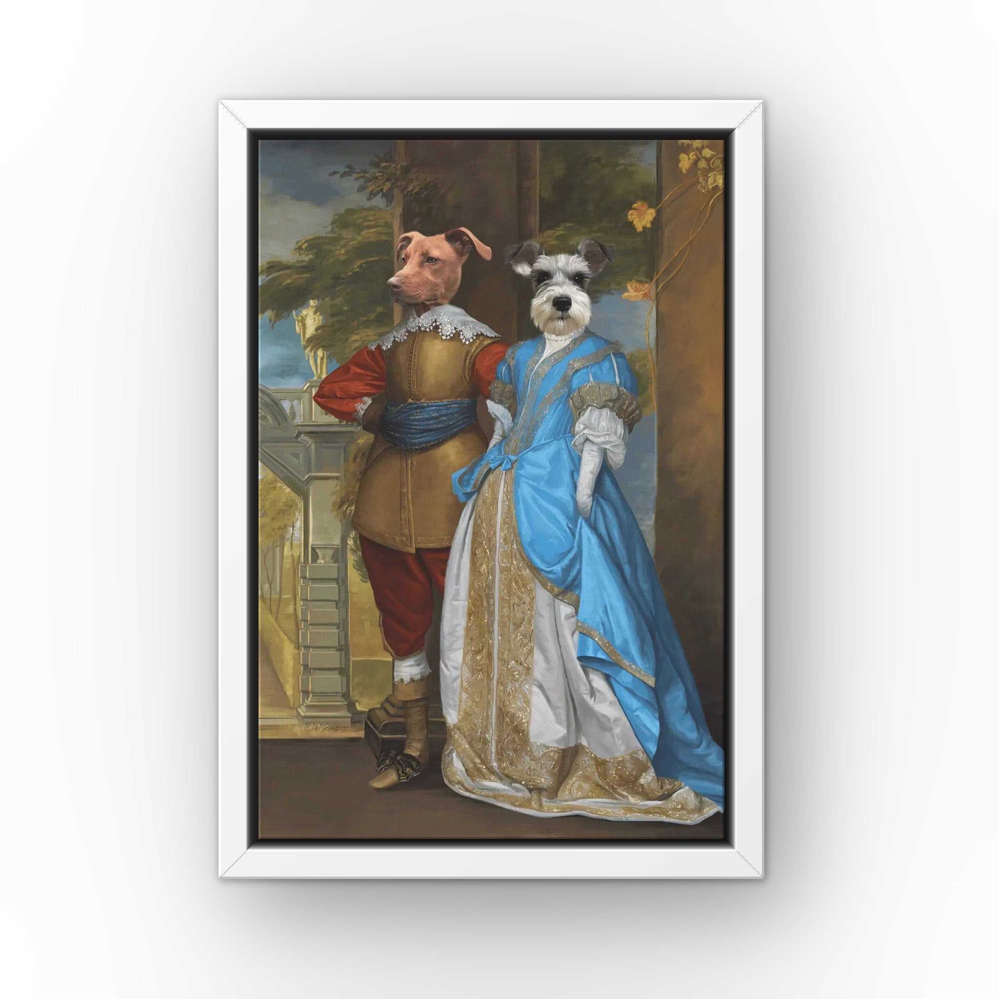 Fancy Date custom pet canvas in a white floating frame