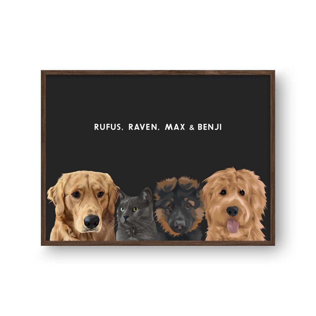 Crown and Paw - Framed Poster Modern Pet Portrait - Four Pets